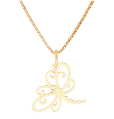 Set dije y arete Libélula c/cadena plata .925 en baño de oro